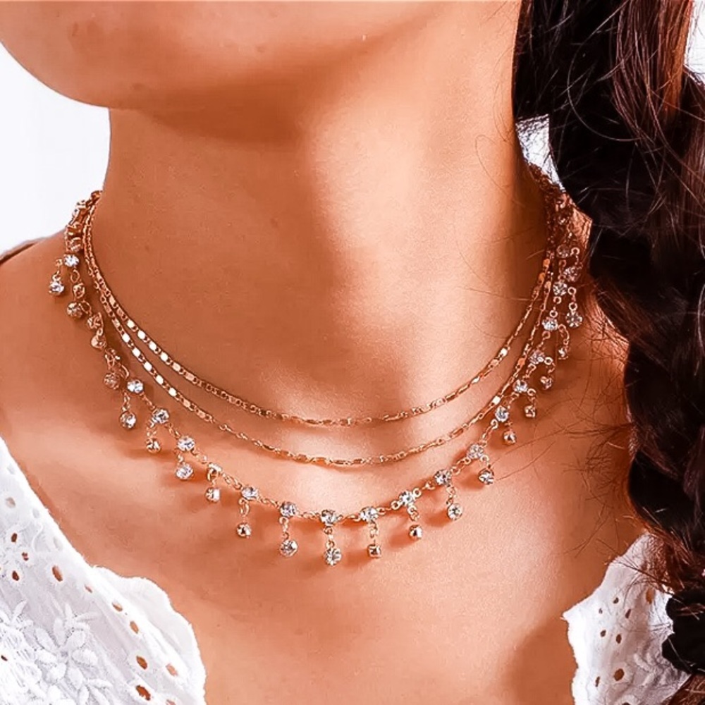 ⚜️[𝟯/$𝟭𝟴]⚜️3 Layered Gold Crystal Choker NEW - Picture 6 of 9